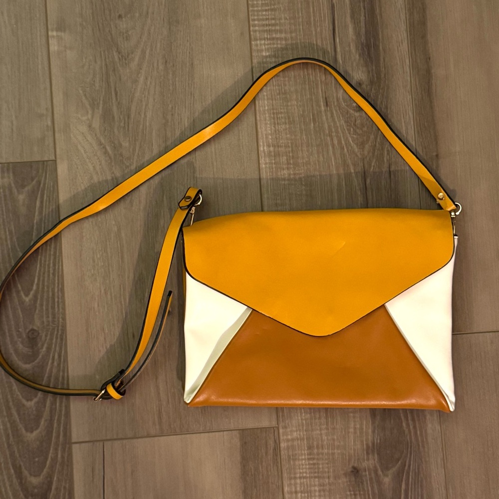 Zara Yellow, Brown, and Cream Crossbody Bag